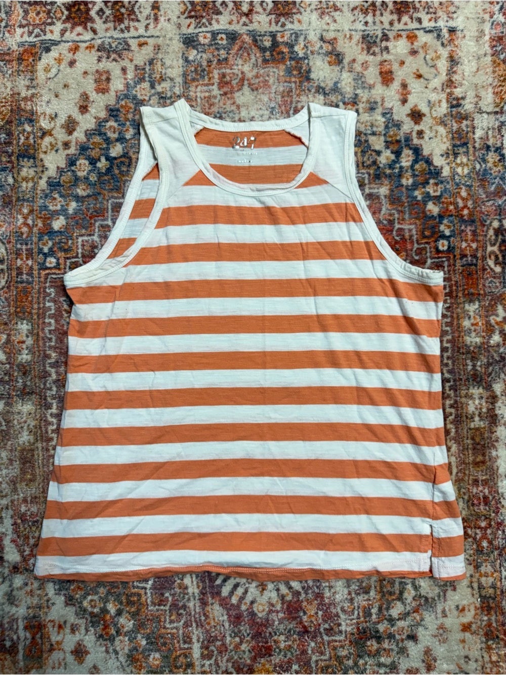 24/7 Maurices Orange & White Striped Tank Top Size Large
